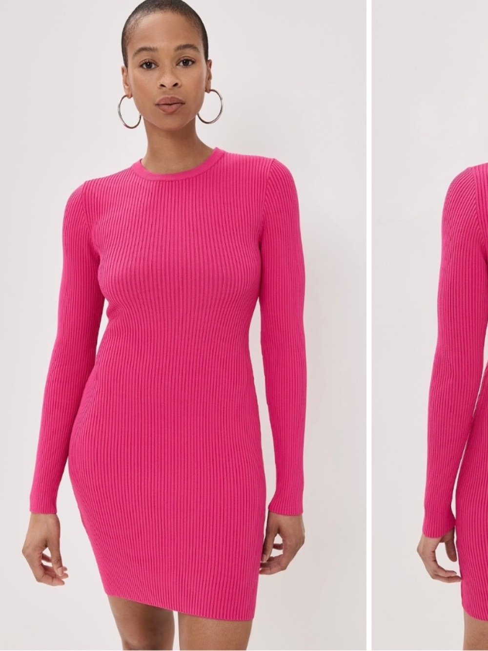 Good American Virgo Rib Knit Mini Dress Ballerina Pink Long Sleeve Bodycon Med